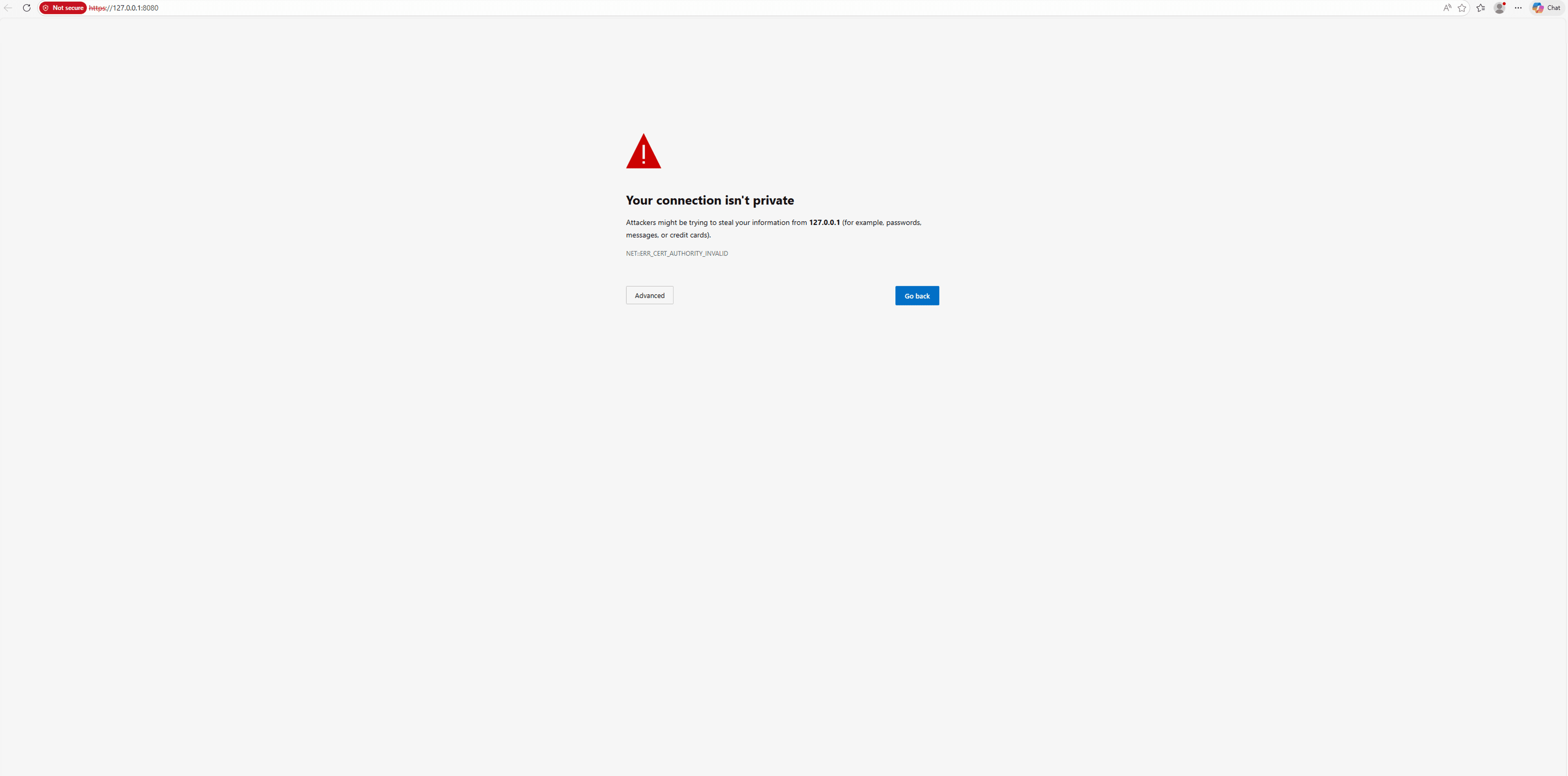 Browser security warning with the Advanced option to proceed to the Akuru Sync Agent