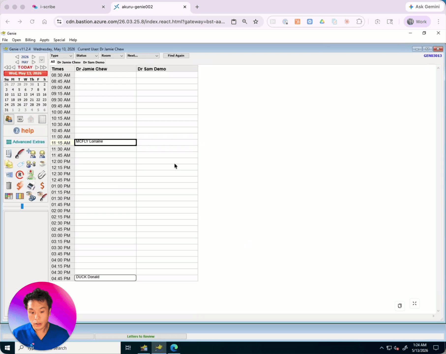 Genie with the quill icon selected, showing the template drop-down list