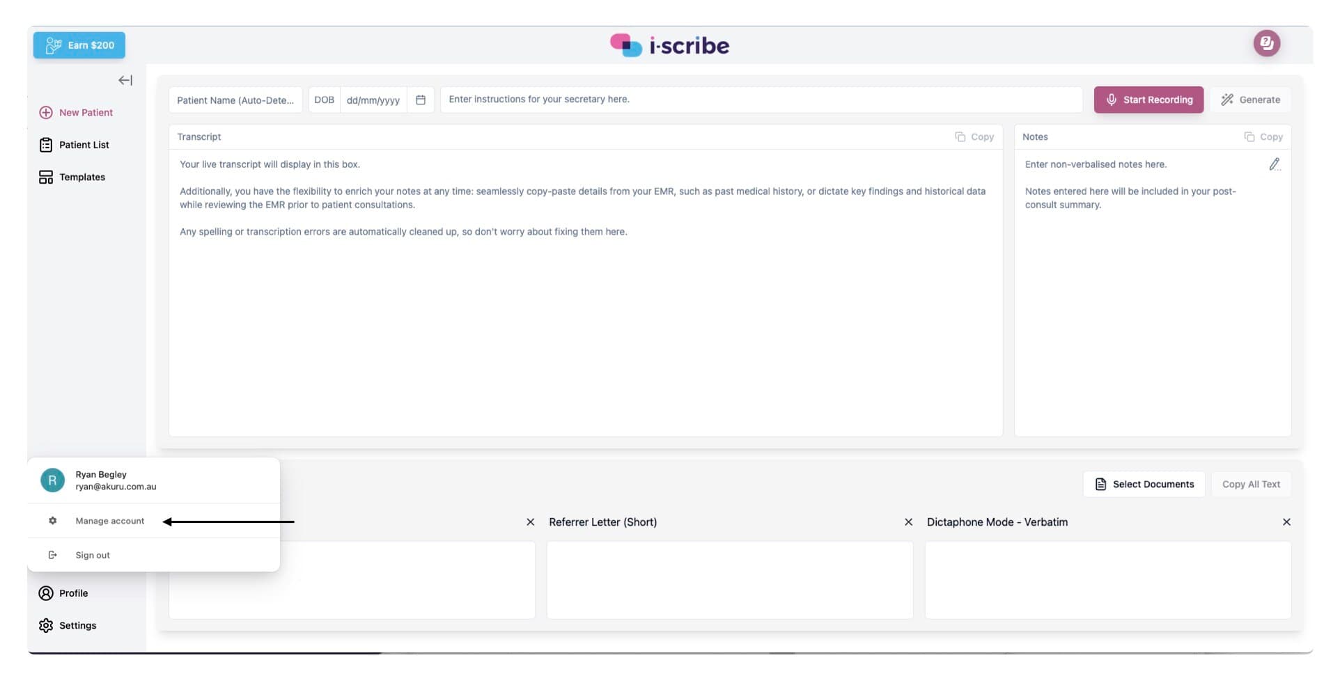 Manage account button