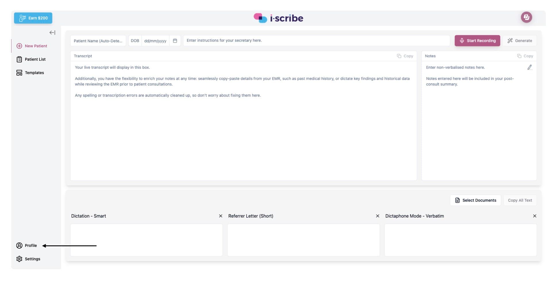 Profile button